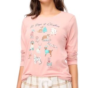 J. Crew Collector Tee 12 Dogs of Christmas Long Sleeve Pink T-Shirt